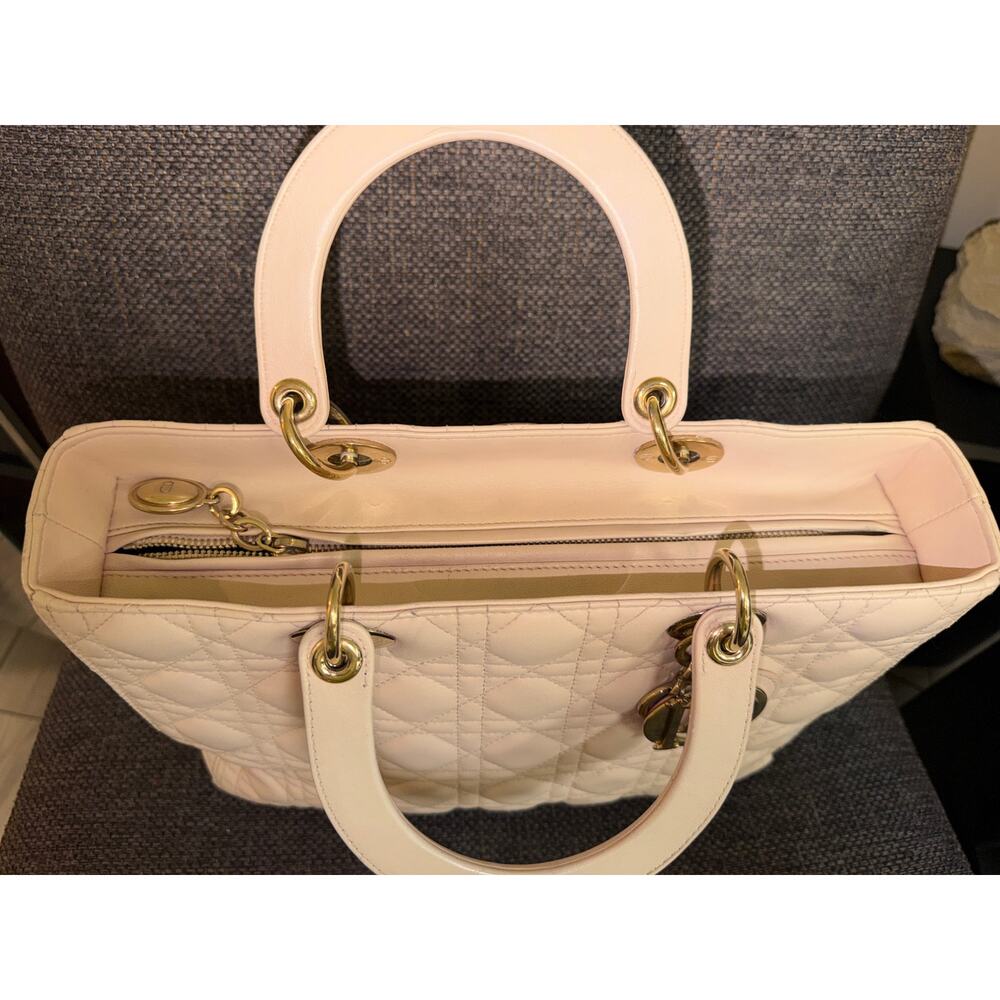 Christian Dior Cannage Quilted Leather Lambskin Lady Dior Bag Large Light Pink - Picture 7 of 16